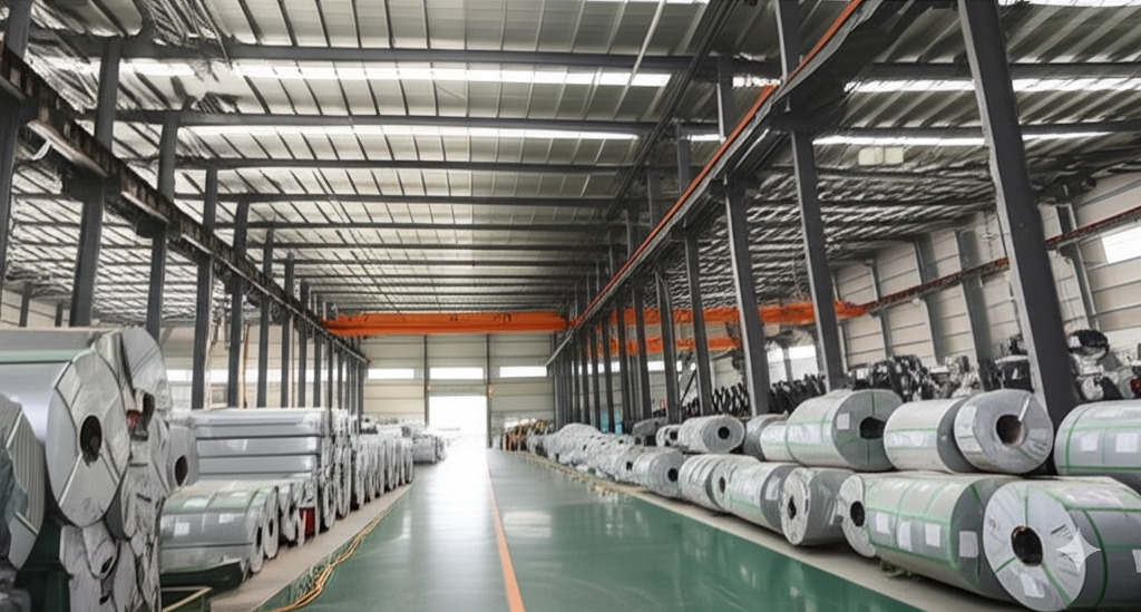 不锈钢材料仓库背景